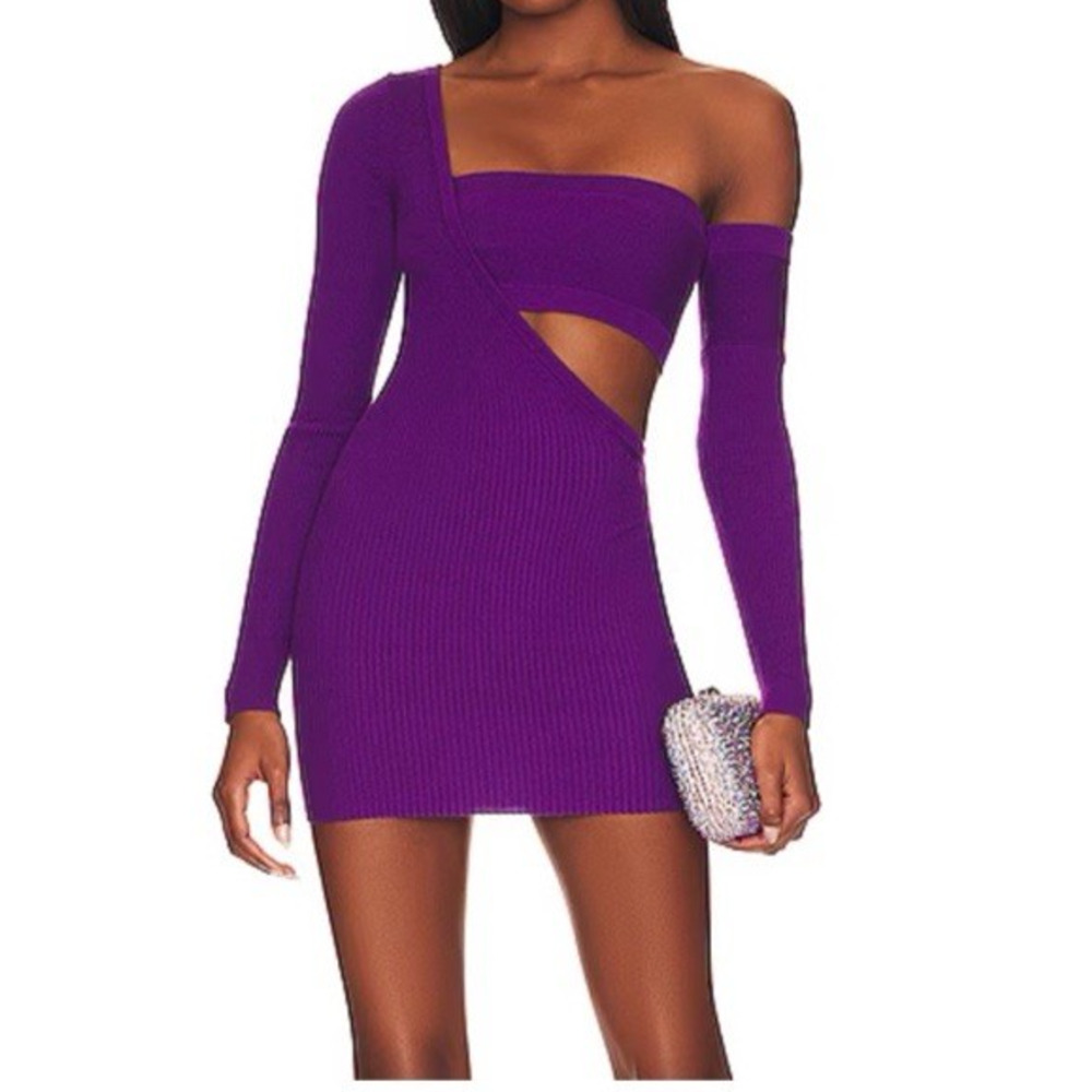 Revolve Camila Coelho Aviana Mini Dress Purple Long Sleeve XS Stretch Glam